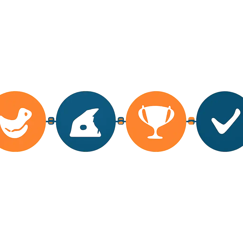 Five numbered circular icons connected by arrows in a horizontal flow, Chicken Road Game steps