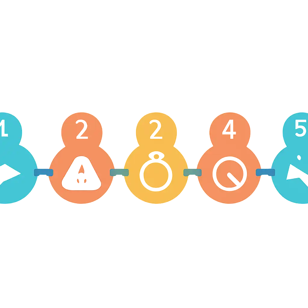 Five numbered circular icons connected by arrows in a horizontal flow, Auto Play and Its Limits steps, Chicken Road Game