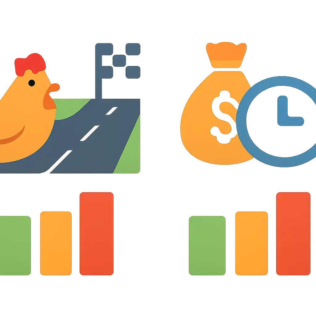 Infographic comparing options using coloured bars and, Cash-Out Timing, Chicken Road Game