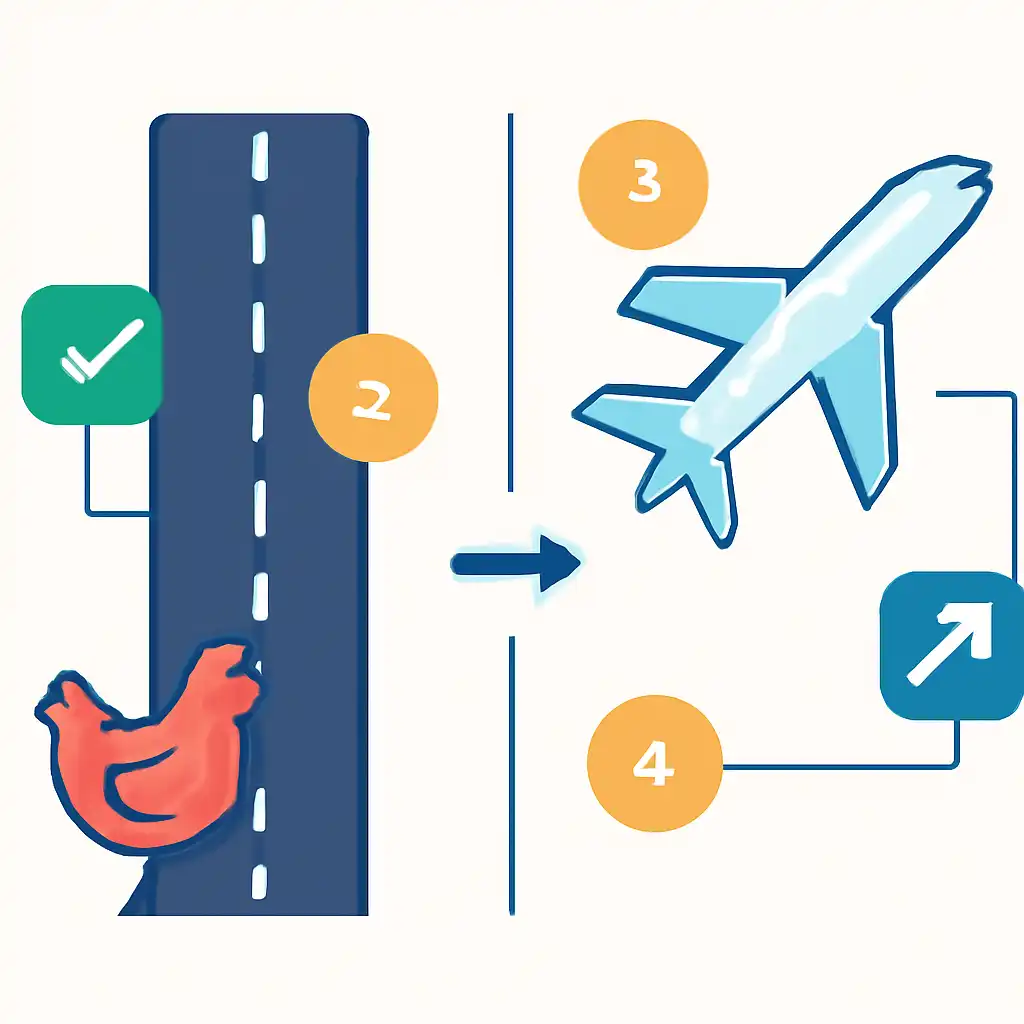 Annotated step diagram: chicken road vs aviator process with numbered callouts, Chicken Road Game